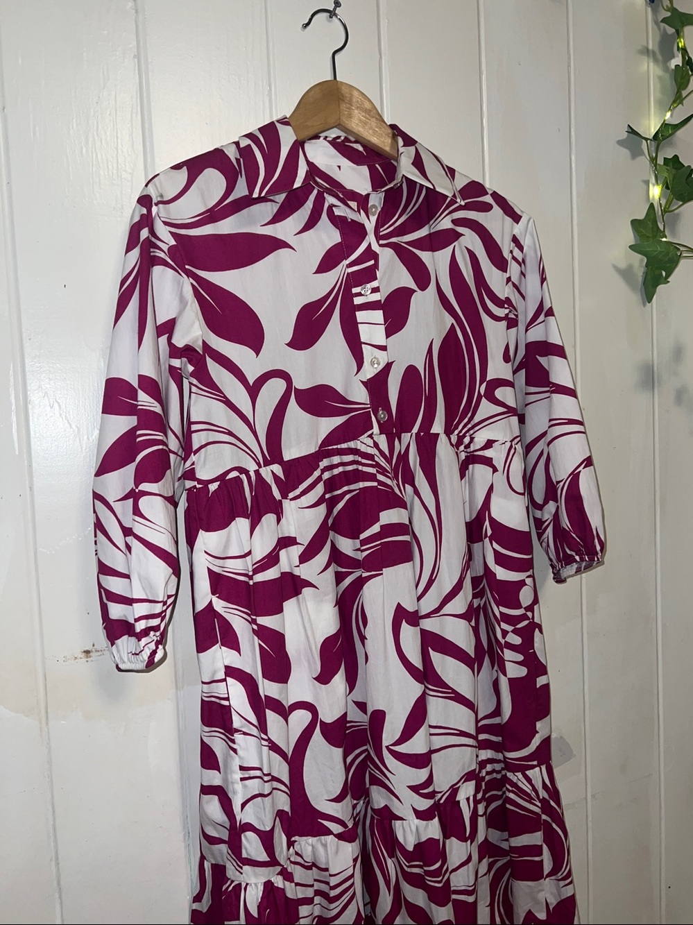 ❤️ Maeve Anthropologie Pink and White Swirl Midi Shirt Dress - Picture 2 of 4